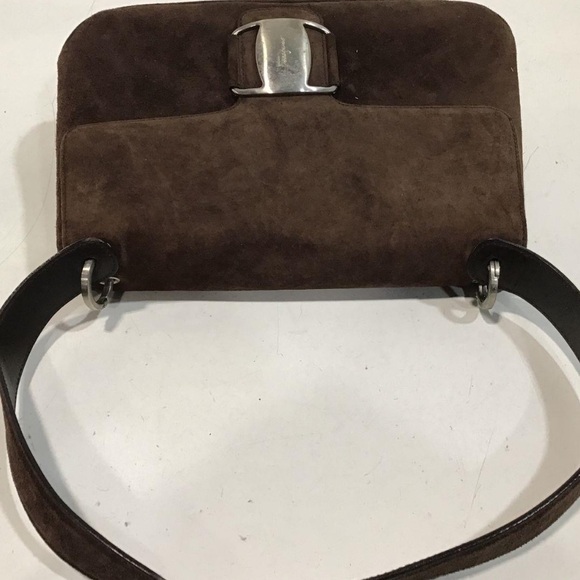 🤎 VTG Salvatore Ferragamo Chocolate Brown Suede Flap Shoulder Bag - Picture 5 of 5